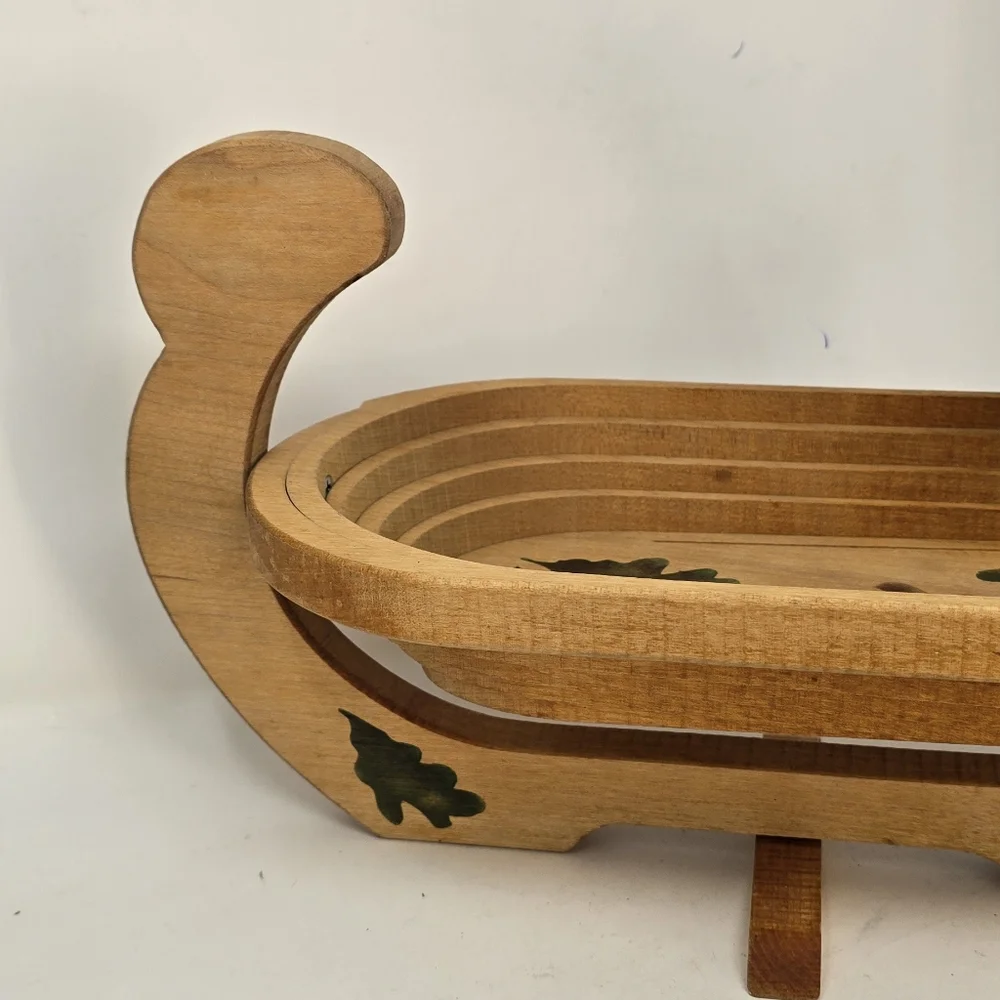 Vtg collapsible wooden rabbit, bunny, bowl basket fruit bowl‎ cottagecore Easter